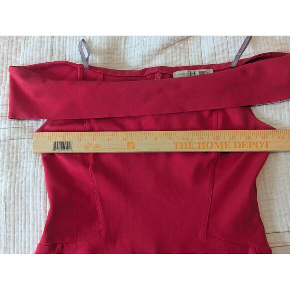 Halston Heritage Smooth Operator Sheath Off the Shoulder Dress in Lipstick Red S - Picture 4 of 7